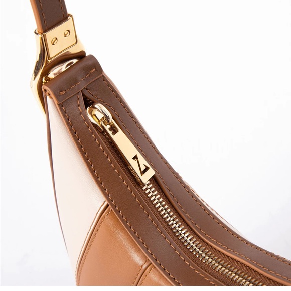 Zornna Luna Leather Half Moon Shoulder Bag in Beige Pebbled Leather - Picture 9 of 9